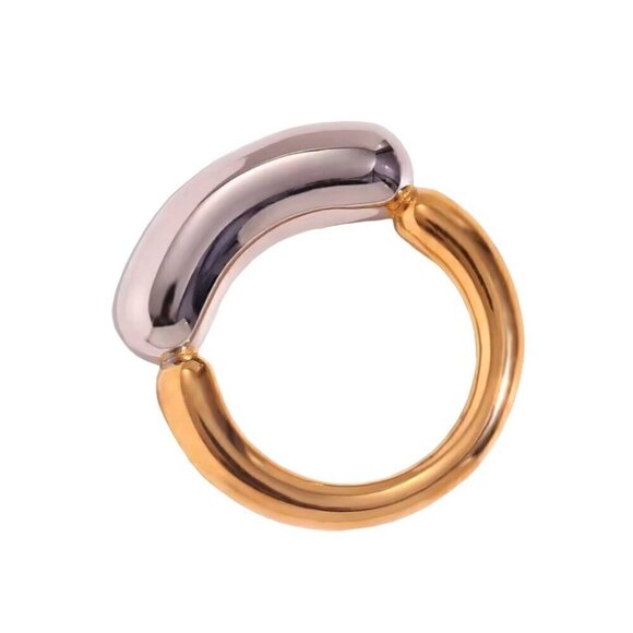 NWT 18K Gold Plated Minimalist Statement Chunky Ring Sz. 7 Two-tone Avant Garde - Picture 4 of 14